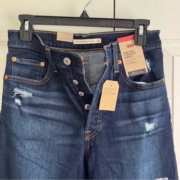LEVI’s Distressed Ribcage Straight Ankle Jeans Size 27 Blue - Picture 7 of 13